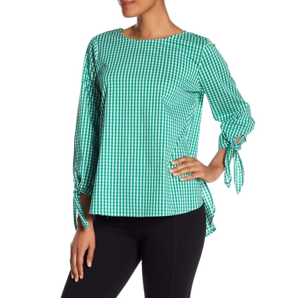 Vince Camuto | Gingham Tie Sleeve Blouse